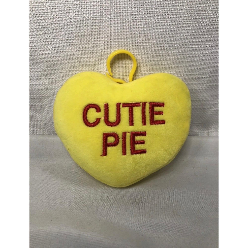 Sweethearts Cutie Pie Plush‎ Heart Keychain Yellow Red Conversation Heart 5 inch